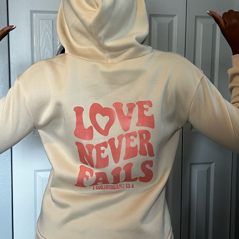 Cream Hoodie with Red Graphic